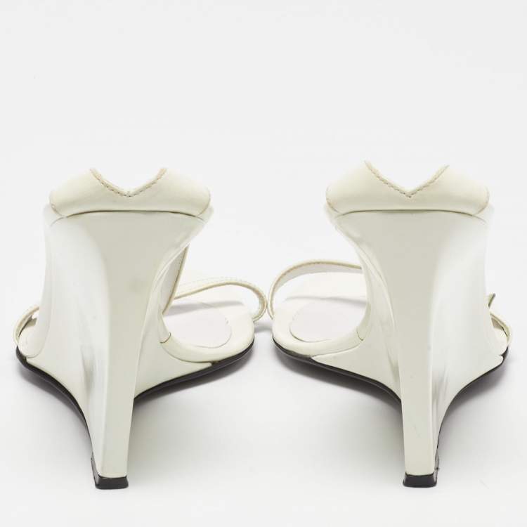 Pre Owned Sergio Rossi White Patent Leather Wedge Sandals Size 39.5