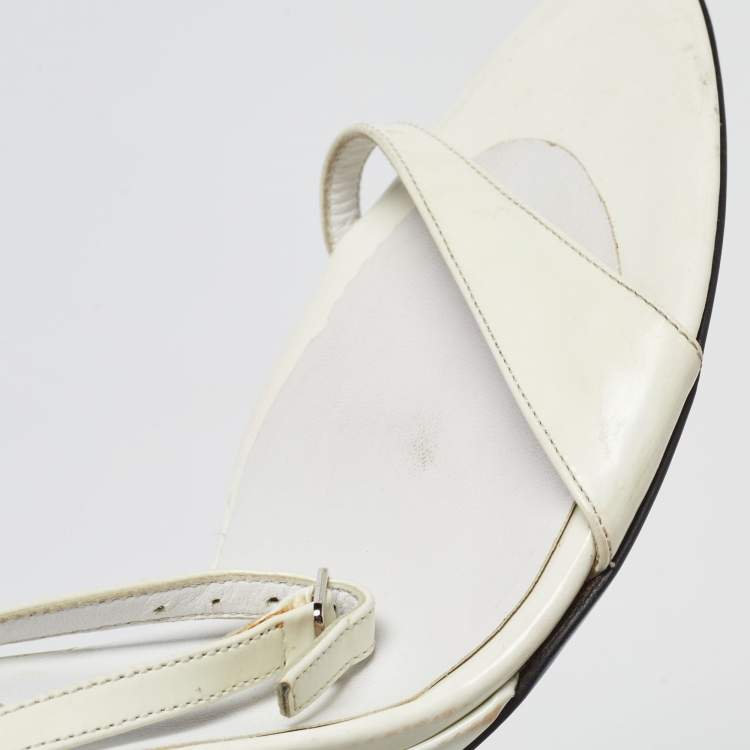 Pre Owned Sergio Rossi White Patent Leather Wedge Sandals Size 39.5