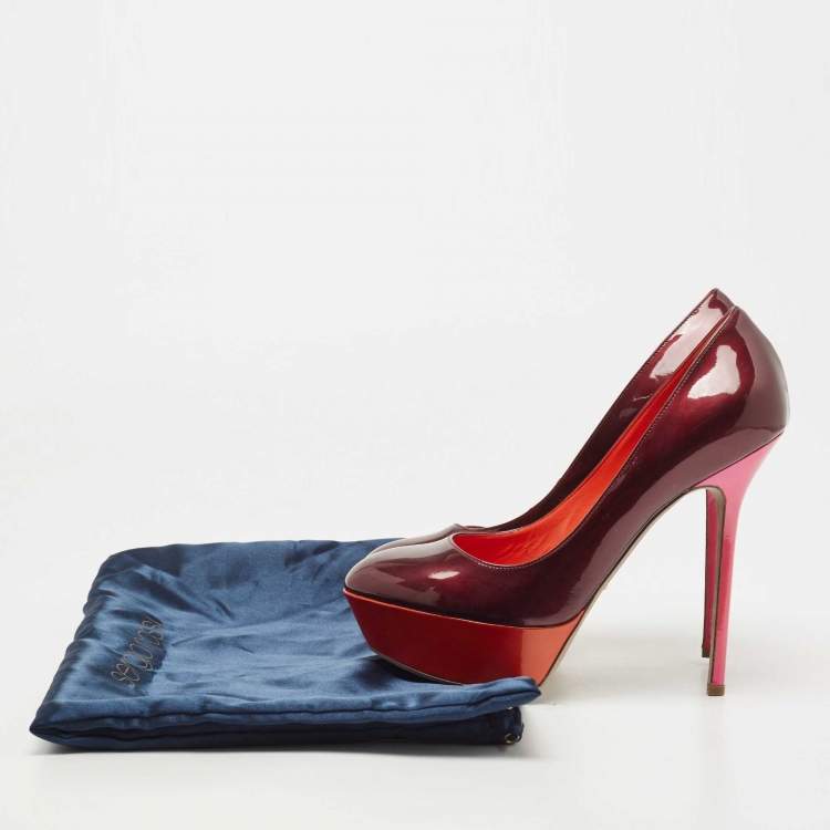 Pre Owned Sergio Rossi Burgundy Patent Leather Platform Pumps Size 39.5