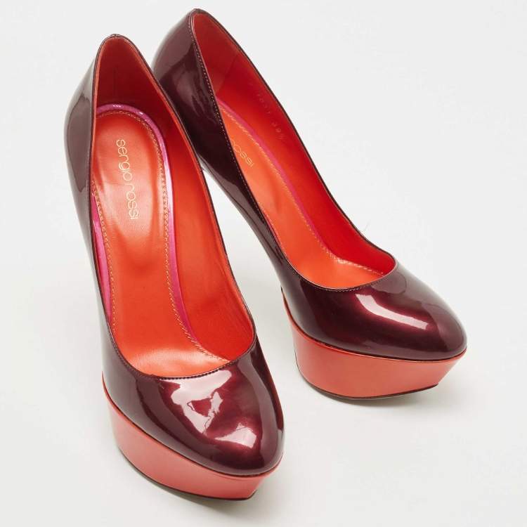 Pre Owned Sergio Rossi Burgundy Patent Leather Platform Pumps Size 39.5