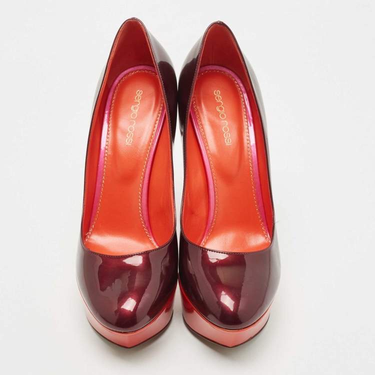 Pre Owned Sergio Rossi Burgundy Patent Leather Platform Pumps Size 39.5