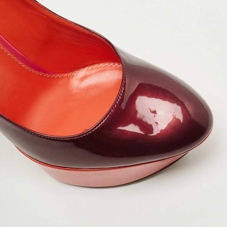 Pre Owned Sergio Rossi Burgundy Patent Leather Platform Pumps Size 39.5