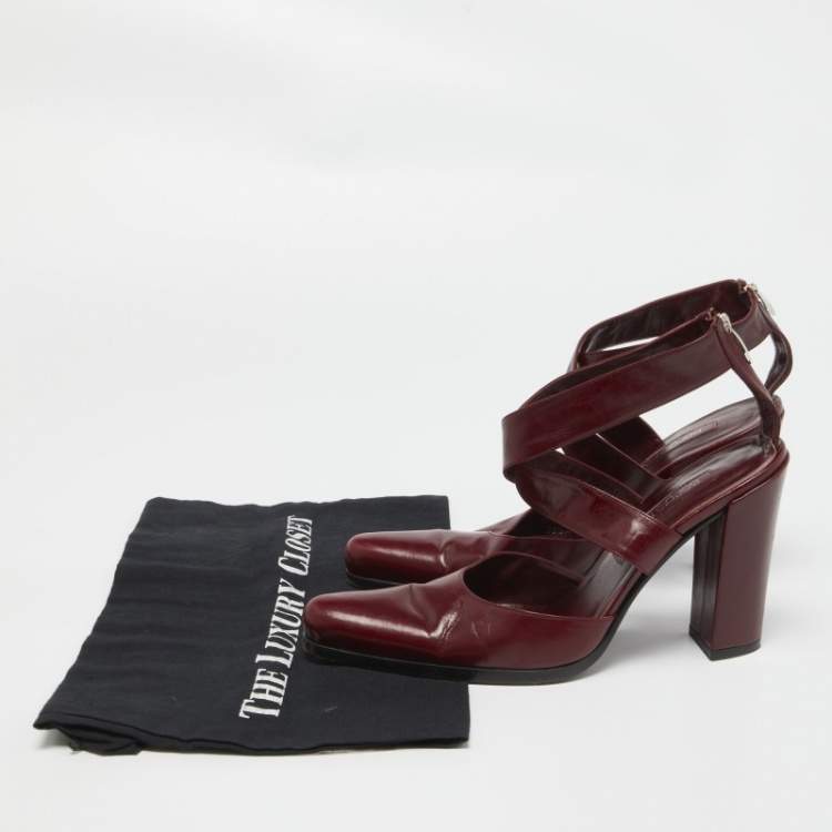 مملوكة مسبقًا Sergio Rossi Burgundy Leather Cross Ankle Strap Pumps Size 38.5