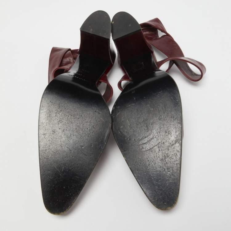 مملوكة مسبقًا Sergio Rossi Burgundy Leather Cross Ankle Strap Pumps Size 38.5