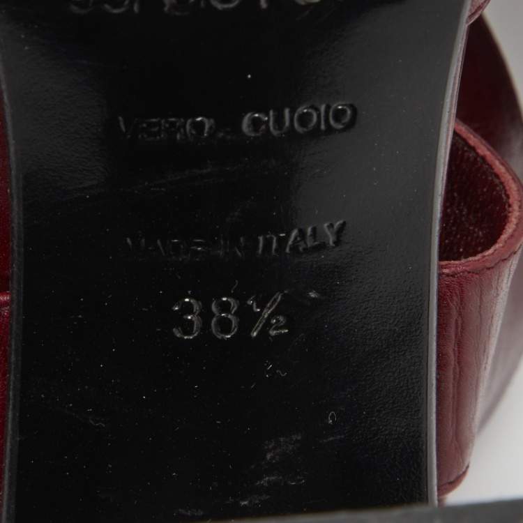 مملوكة مسبقًا Sergio Rossi Burgundy Leather Cross Ankle Strap Pumps Size 38.5