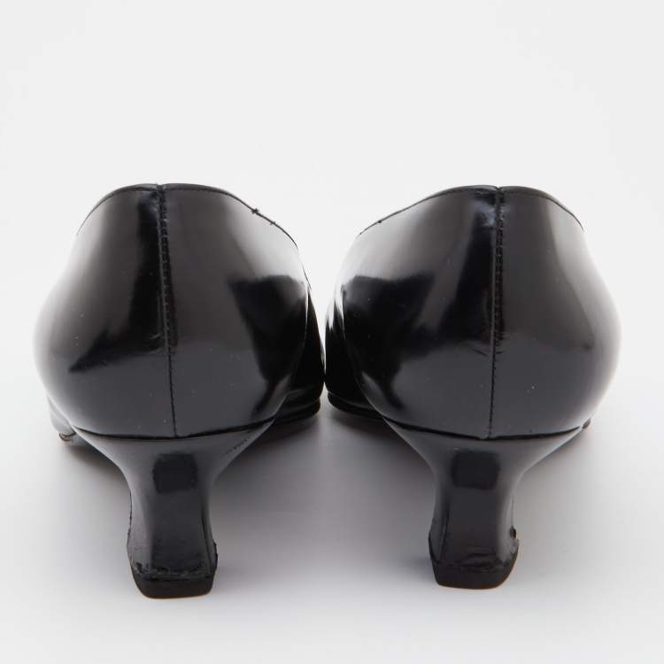 Pre Owned Sergio Rossi Black Leather Buckle Pumps Size 39.5