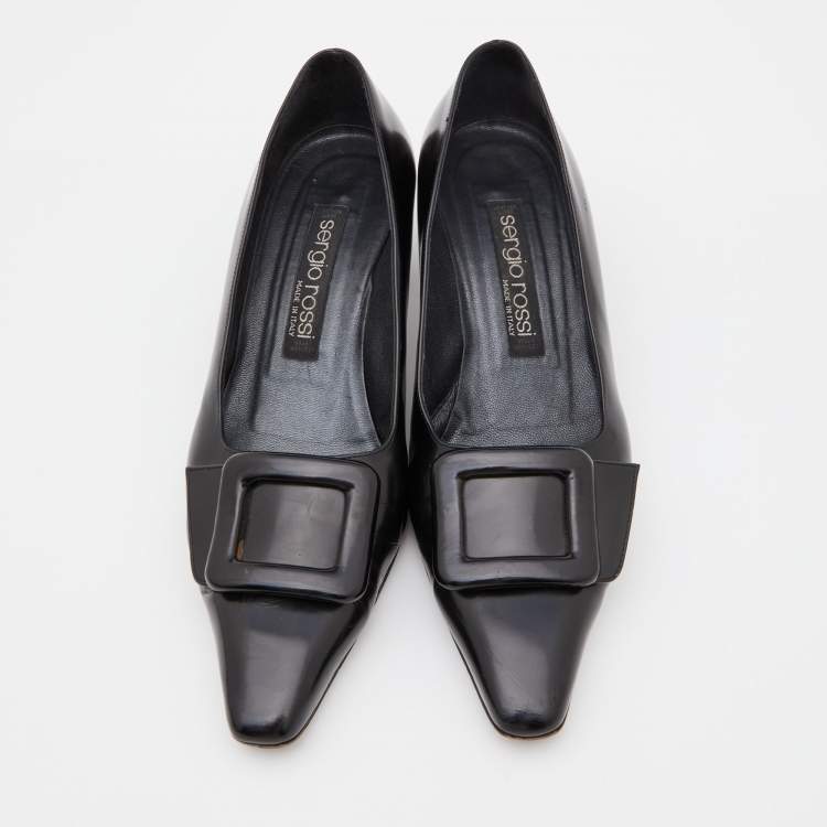Pre Owned Sergio Rossi Black Leather Buckle Pumps Size 39.5