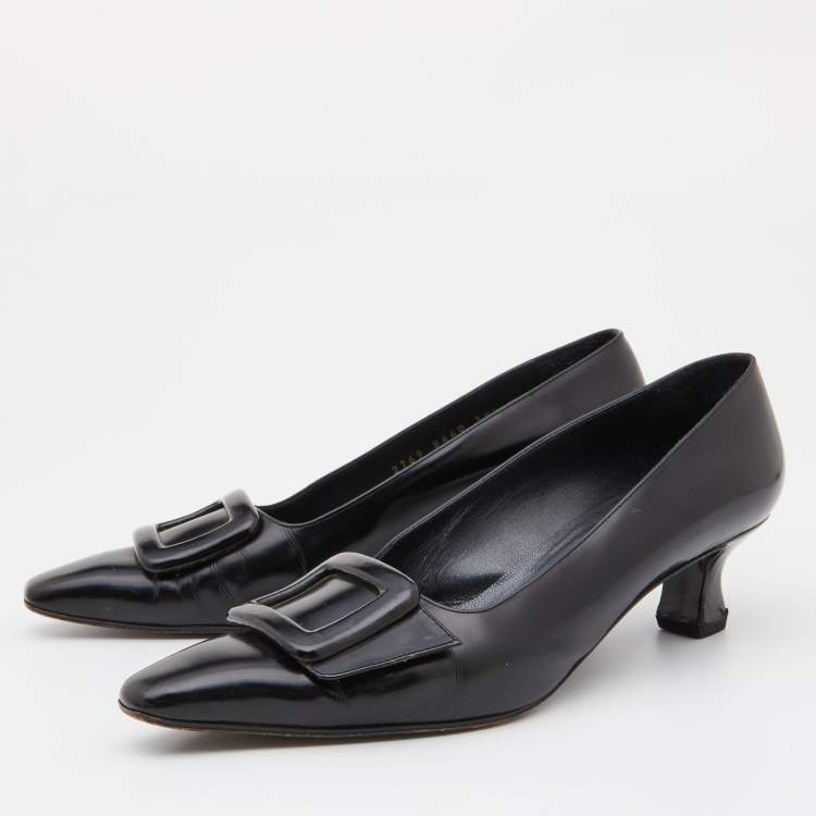 Pre Owned Sergio Rossi Black Leather Buckle Pumps Size 39.5
