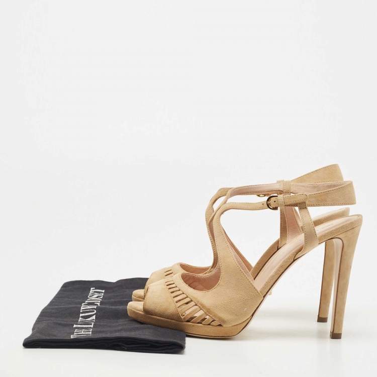Pre Owned Sergio Rossi Beige Suede Cut Out Sandals Size 39