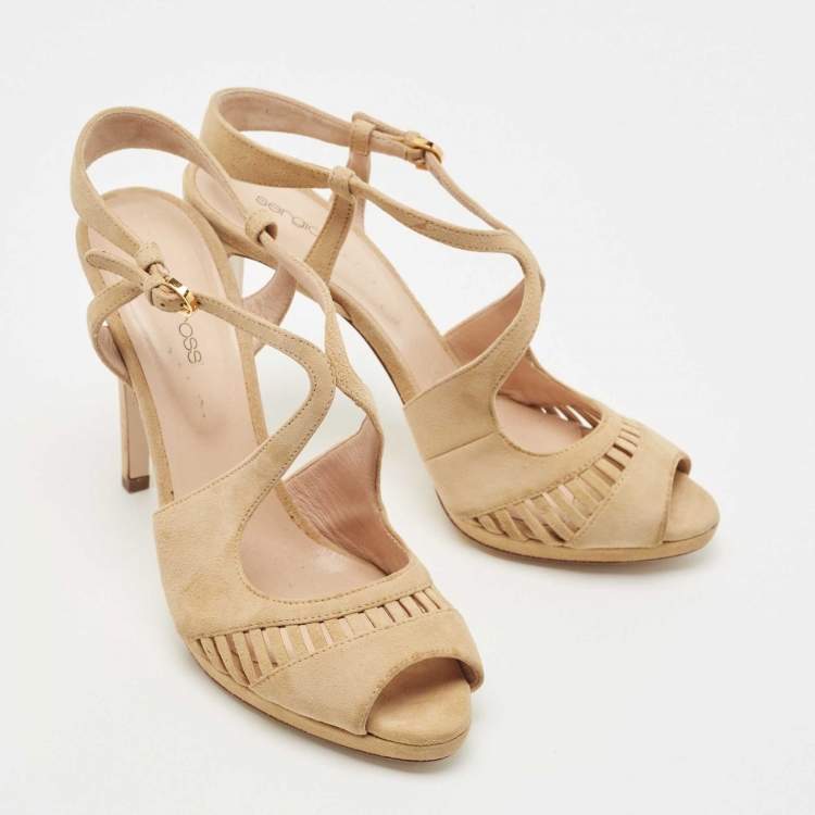 Pre Owned Sergio Rossi Beige Suede Cut Out Sandals Size 39