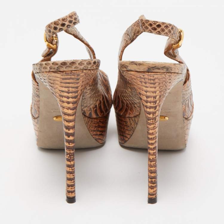 مملوكة مسبقًا Sergio Rossi Tow Tone Watersnake Peep Toe Platform Slingback Pumps Size 40
