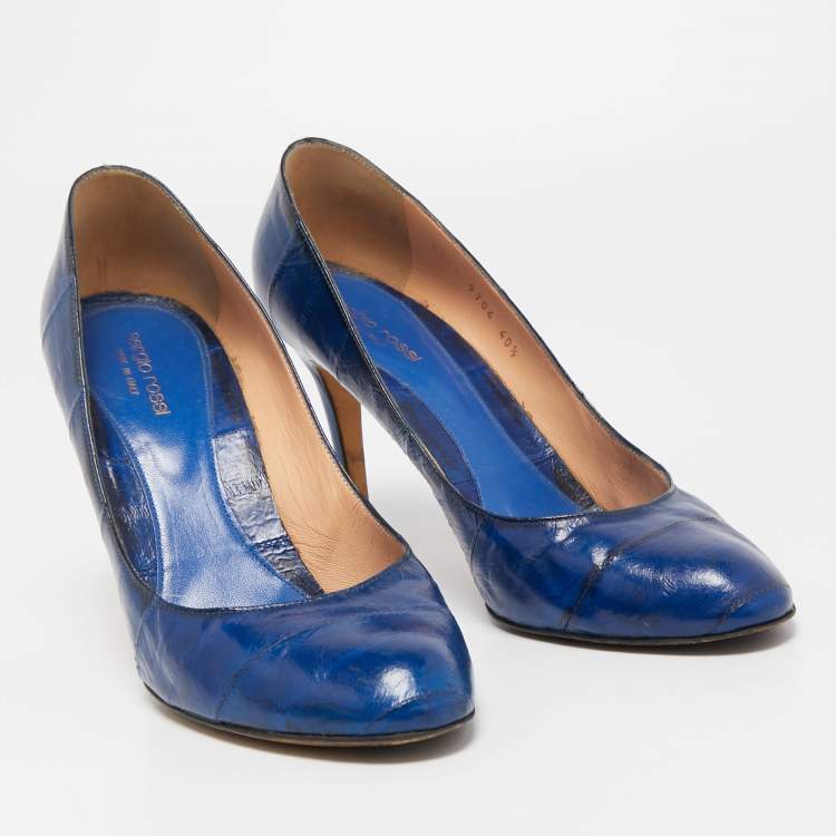 Pre Owned Sergio Rossi Two Tone Eel Leather Round Toe Pumps Size 40.5