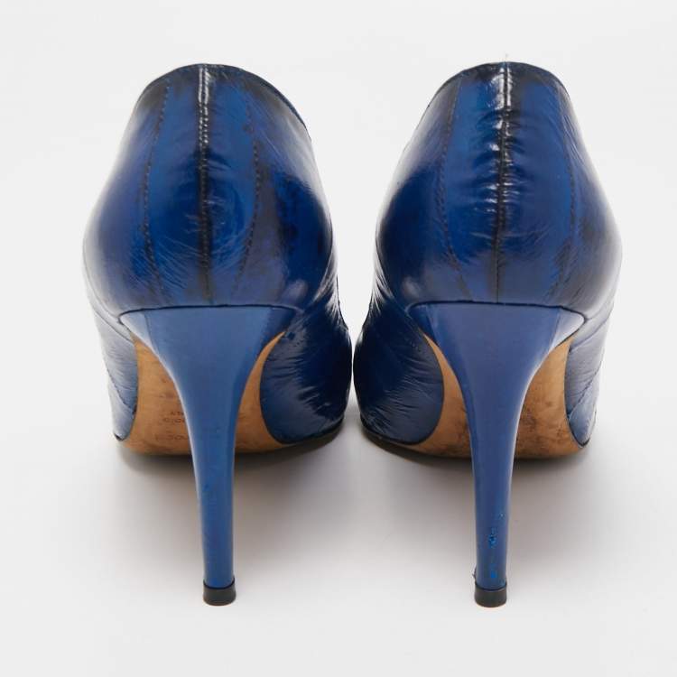Pre Owned Sergio Rossi Two Tone Eel Leather Round Toe Pumps Size 40.5