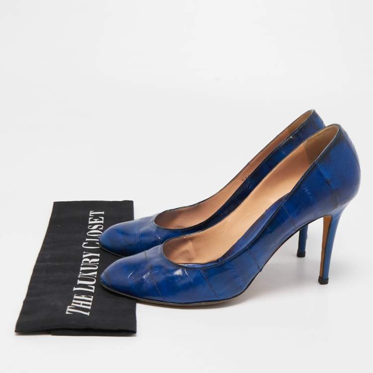 Pre Owned Sergio Rossi Two Tone Eel Leather Round Toe Pumps Size 40.5
