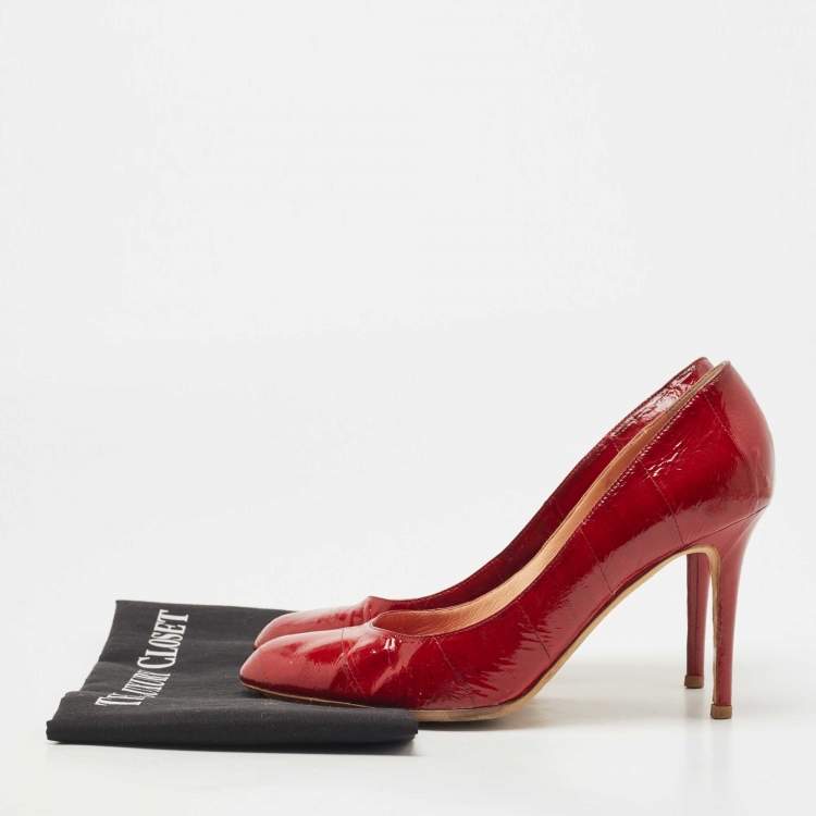 Pre Owned Sergio Rossi Dark Red Patent Eel Leather Round Toe Pumps Size 40.5
