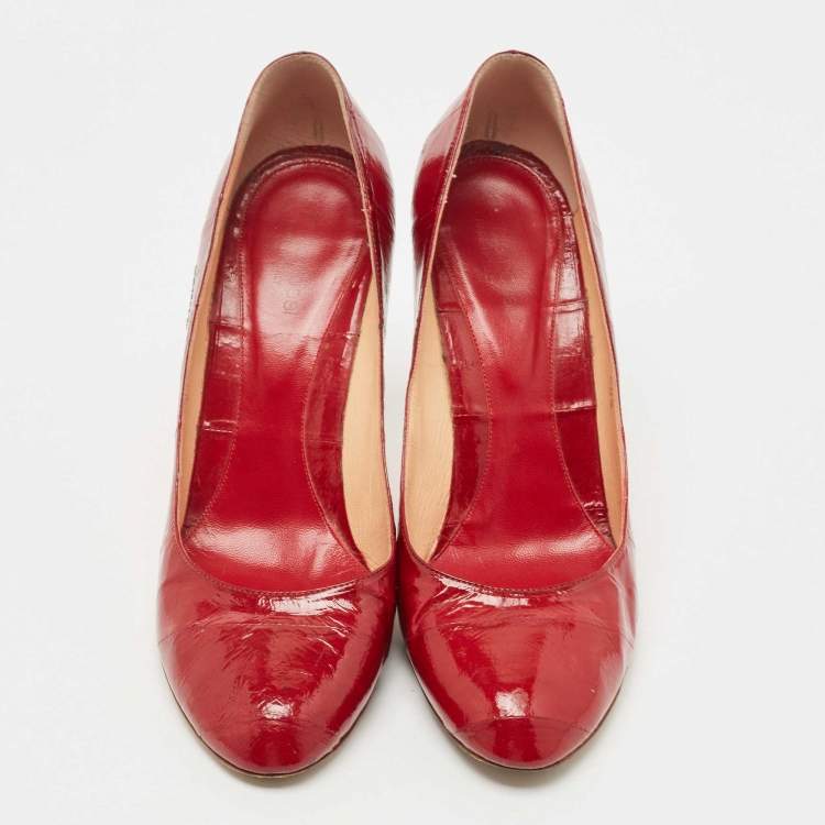 Pre Owned Sergio Rossi Dark Red Patent Eel Leather Round Toe Pumps Size 40.5