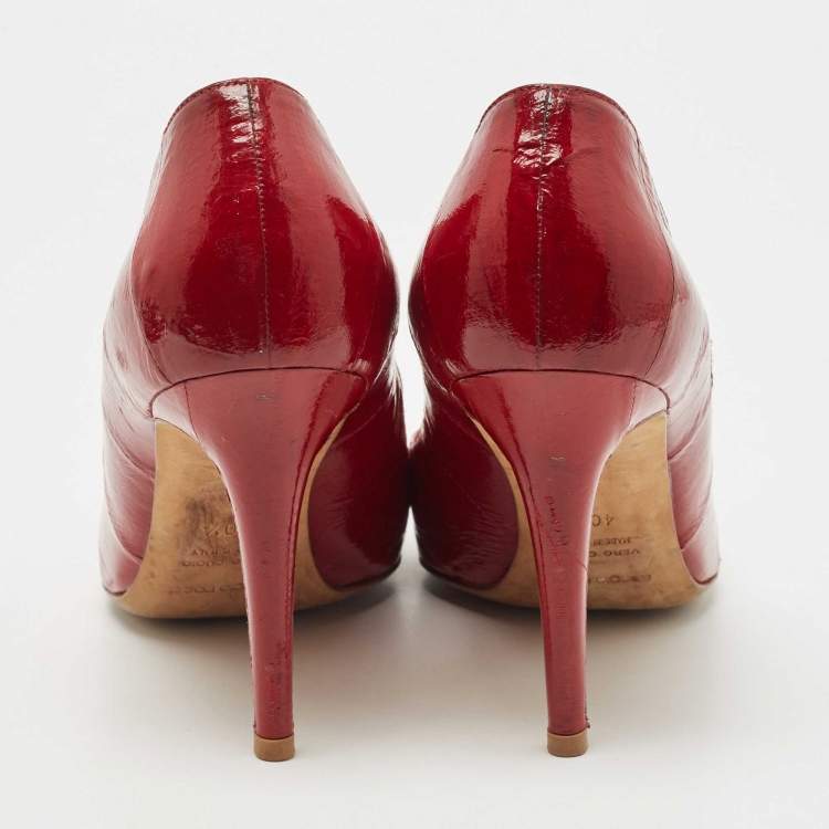 Pre Owned Sergio Rossi Dark Red Patent Eel Leather Round Toe Pumps Size 40.5