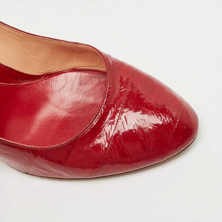 Pre Owned Sergio Rossi Dark Red Patent Eel Leather Round Toe Pumps Size 40.5