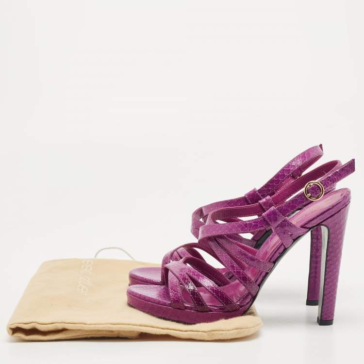 Pre Owned Sergio Rossi Purple Watersnake Leather Strappy Platform Sandals Size 39