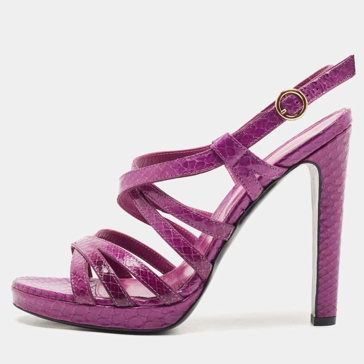 Pre Owned Sergio Rossi Purple Watersnake Leather Strappy Platform Sandals Size 39