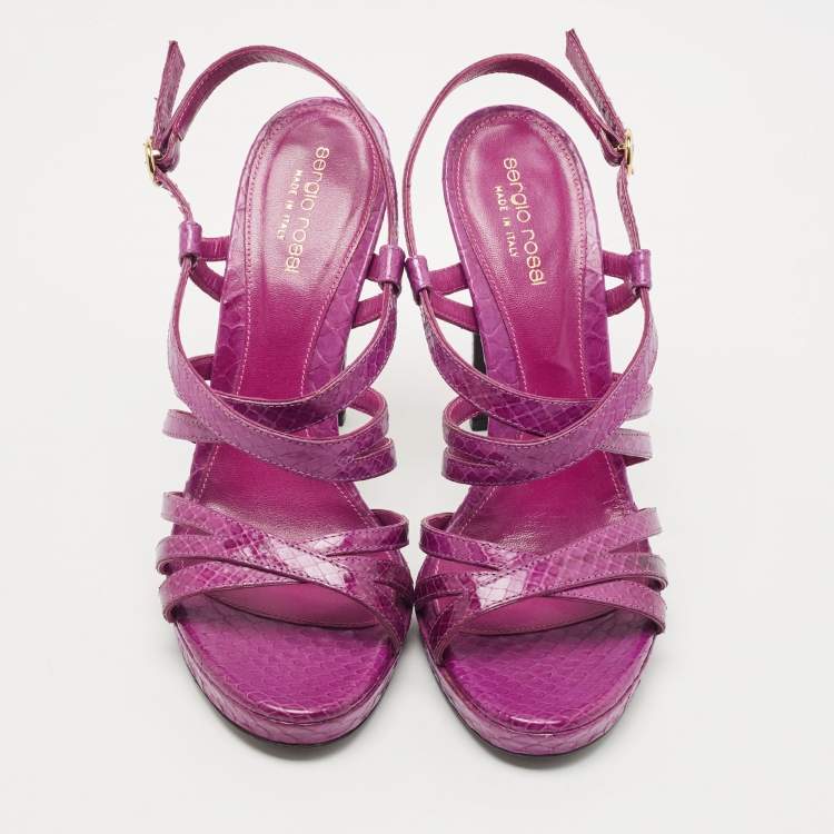 Pre Owned Sergio Rossi Purple Watersnake Leather Strappy Platform Sandals Size 39