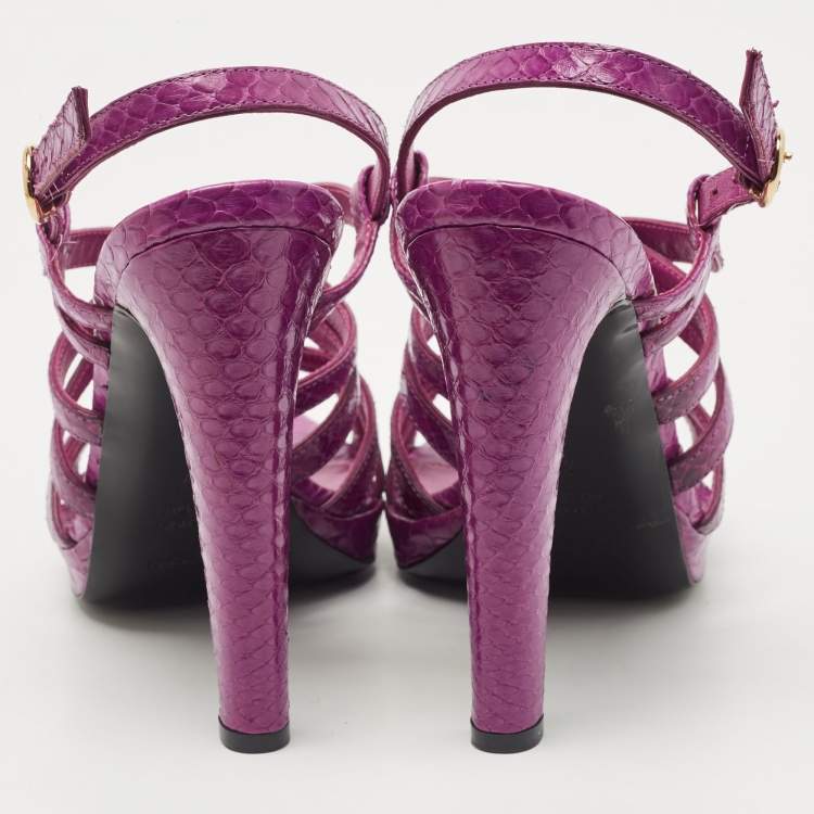 Pre Owned Sergio Rossi Purple Watersnake Leather Strappy Platform Sandals Size 39