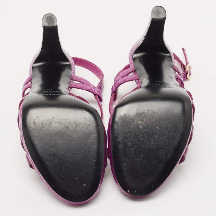Pre Owned Sergio Rossi Purple Watersnake Leather Strappy Platform Sandals Size 39