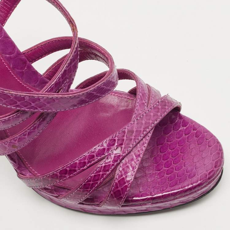Pre Owned Sergio Rossi Purple Watersnake Leather Strappy Platform Sandals Size 39