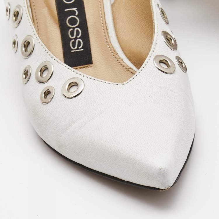 Pre Owned Sergio Rossi White Leather Eyelet Embellished Slingback Pumps Size 36