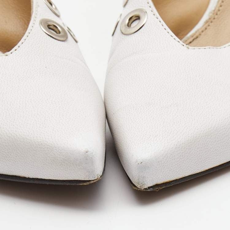 Pre Owned Sergio Rossi White Leather Eyelet Embellished Slingback Pumps Size 36
