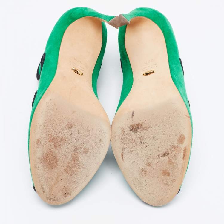 Pre Owned Sergio Rossi Green Suede Cut Out Pumps Size 38.5