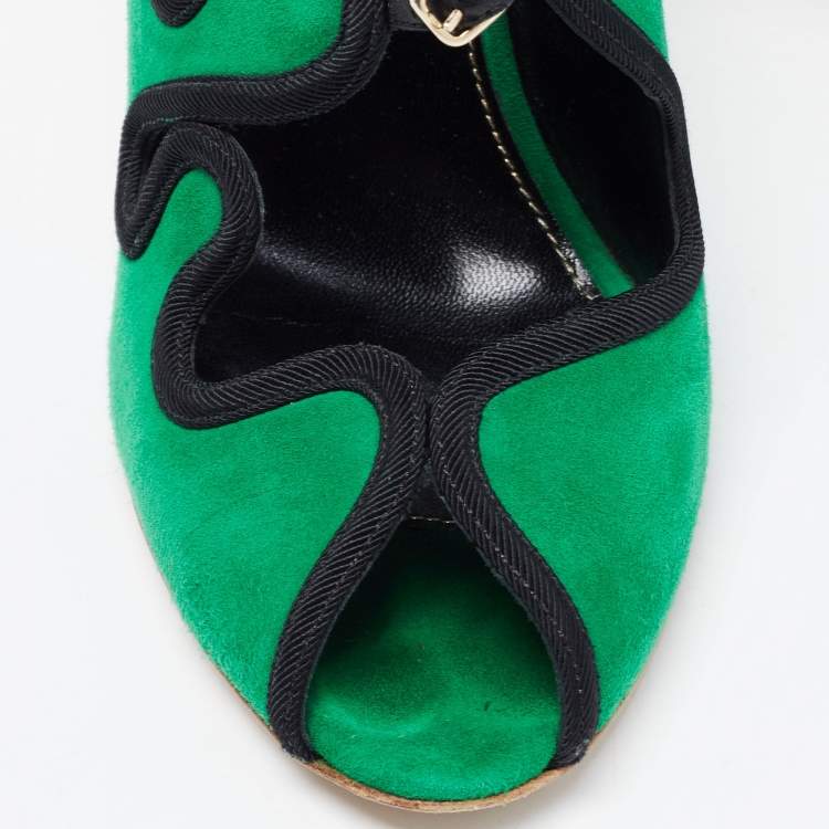 Pre Owned Sergio Rossi Green Suede Cut Out Pumps Size 38.5