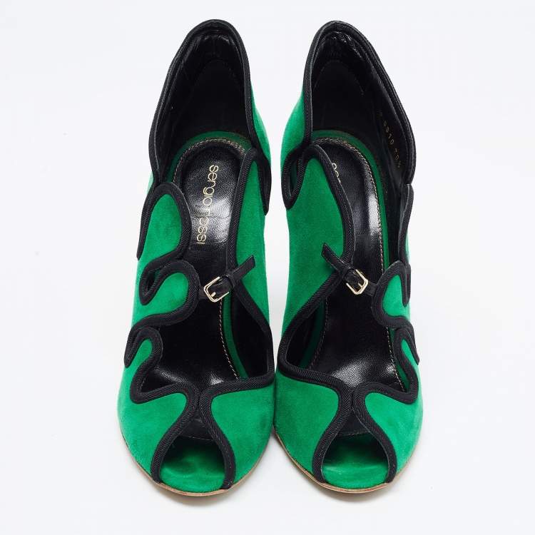 Pre Owned Sergio Rossi Green Suede Cut Out Pumps Size 38.5