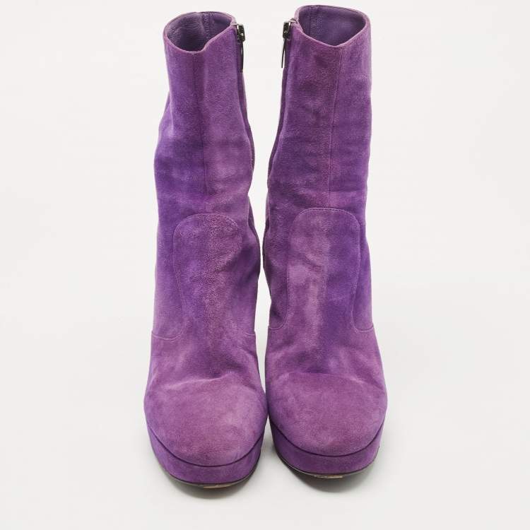 Pre Owned Sergio Rossi Purple Suede Ankle Boots Size 39.5