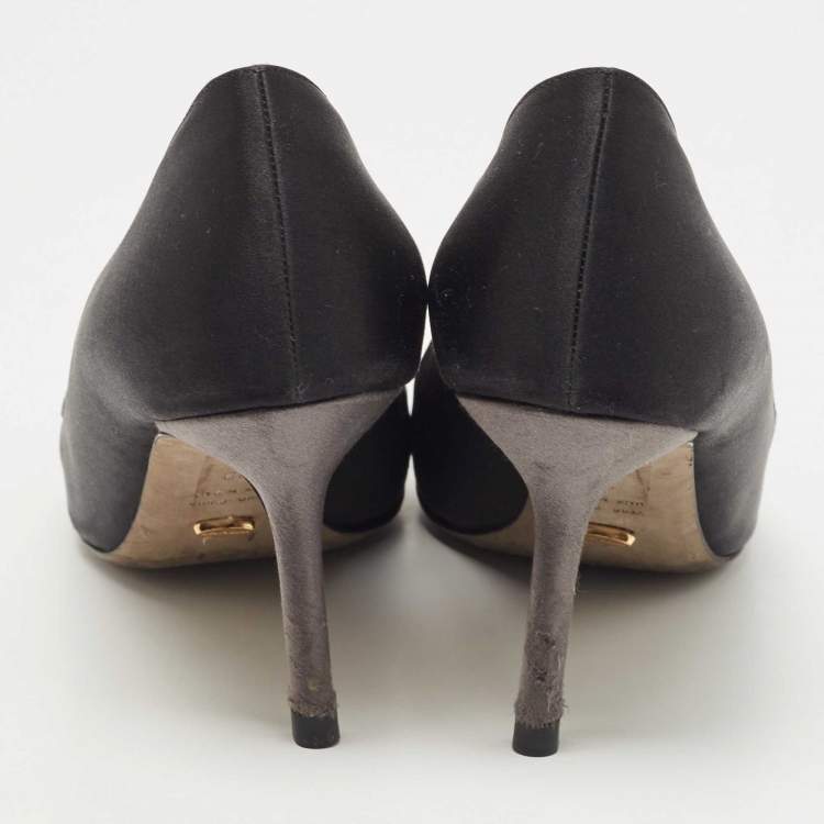 Pre Owned Sergio Rossi Black Satin Crystal Embellished Cap Toe Pumps Size 39