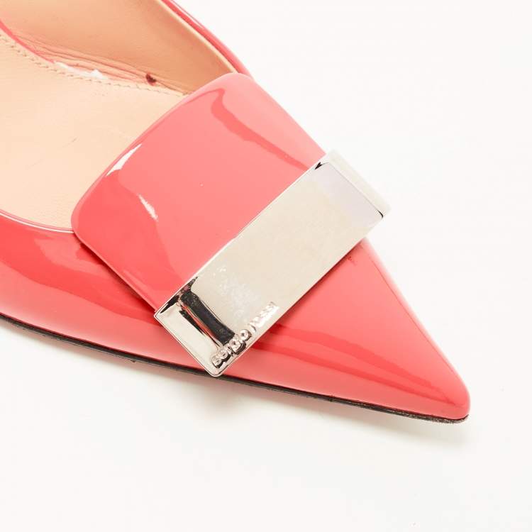 Pre Owned Sergio Rossi Coral Pink Patent Leather SR1 Slingback Pumps Size 37.5 