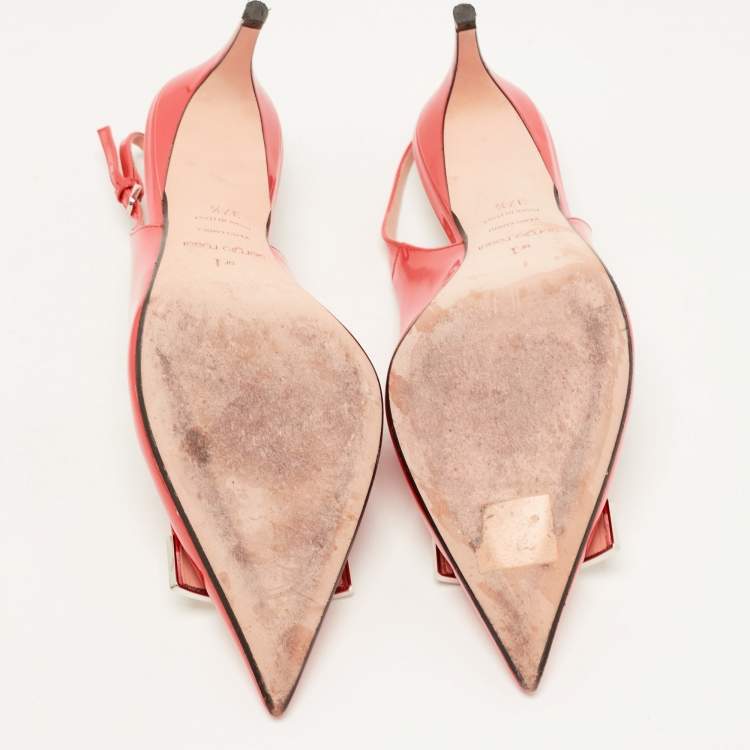 Pre Owned Sergio Rossi Coral Pink Patent Leather SR1 Slingback Pumps Size 37.5 