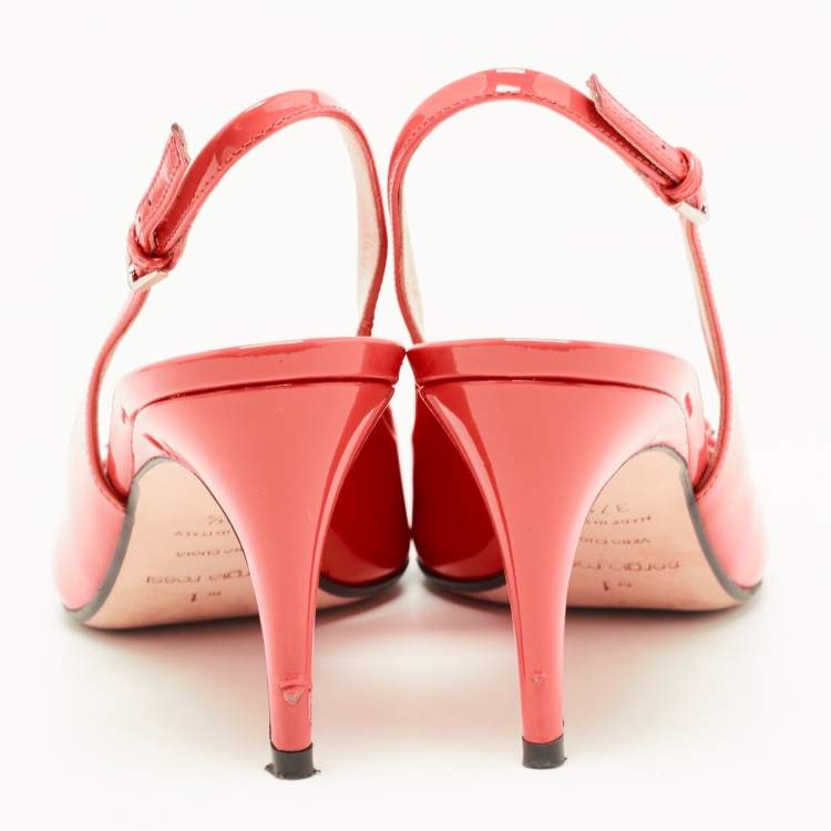 Pre Owned Sergio Rossi Coral Pink Patent Leather SR1 Slingback Pumps Size 37.5 