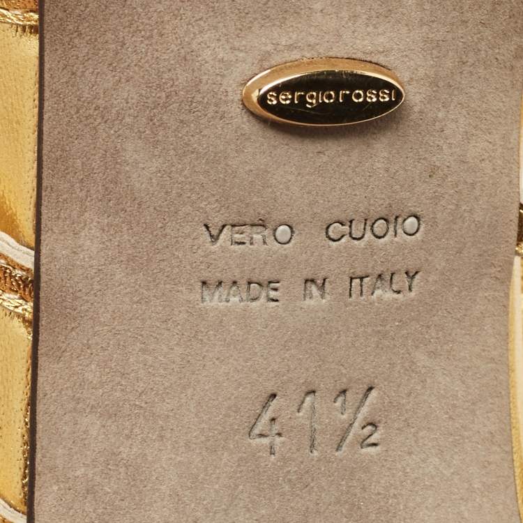 مملوكة مسبقًا Sergio Rossi Metallic Gold Leather Laser Cut Peep Toe Pumps Size 41.5