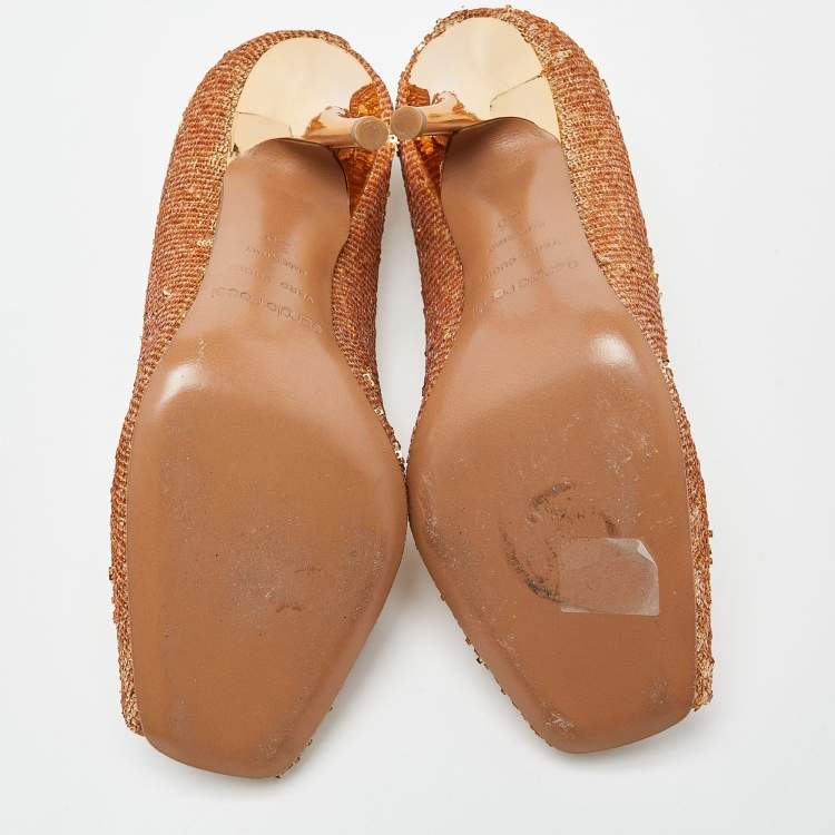 مملوكة مسبقًا Sergio Rossi Gold Sequin Open Toe Pumps Size 36