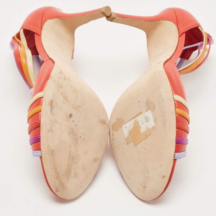 Pre Owned Sergio Rossi Multicolor Leather Strappy Sandals Size 40.5