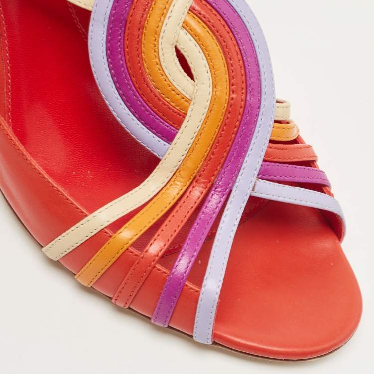 Pre Owned Sergio Rossi Multicolor Leather Strappy Sandals Size 40.5