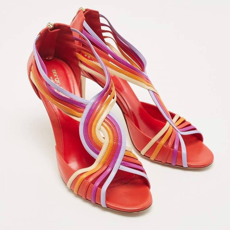 Pre Owned Sergio Rossi Multicolor Leather Strappy Sandals Size 40.5