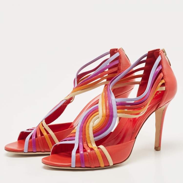 Pre Owned Sergio Rossi Multicolor Leather Strappy Sandals Size 40.5