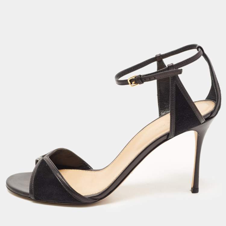 Pre Owned Sergio Rossi Black Suede and Leather Ankle Strap Sandals Size 40.5