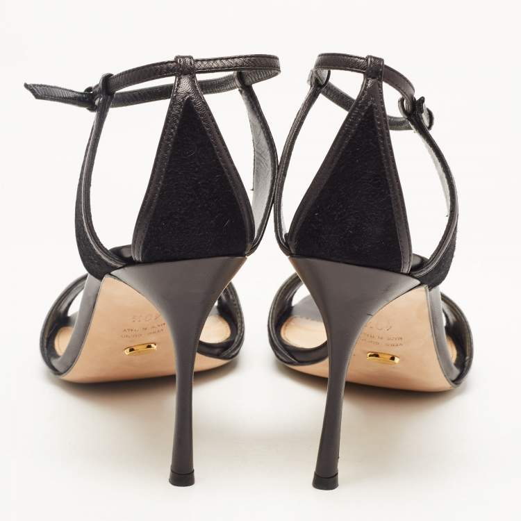 Pre Owned Sergio Rossi Black Suede and Leather Ankle Strap Sandals Size 40.5