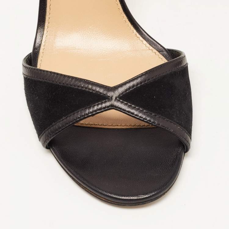 Pre Owned Sergio Rossi Black Suede and Leather Ankle Strap Sandals Size 40.5