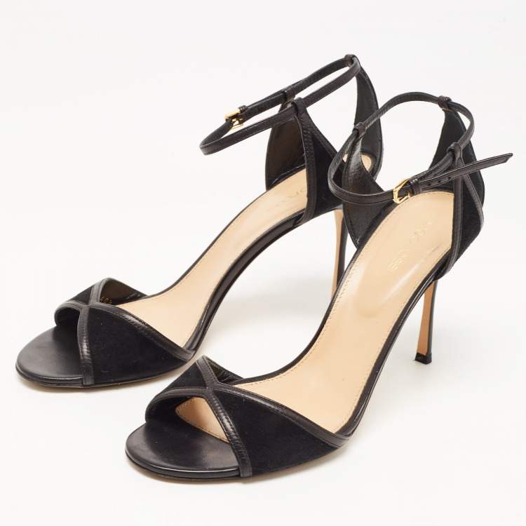 Pre Owned Sergio Rossi Black Suede and Leather Ankle Strap Sandals Size 40.5