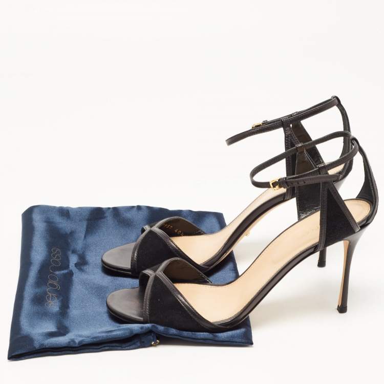 Pre Owned Sergio Rossi Black Suede and Leather Ankle Strap Sandals Size 40.5