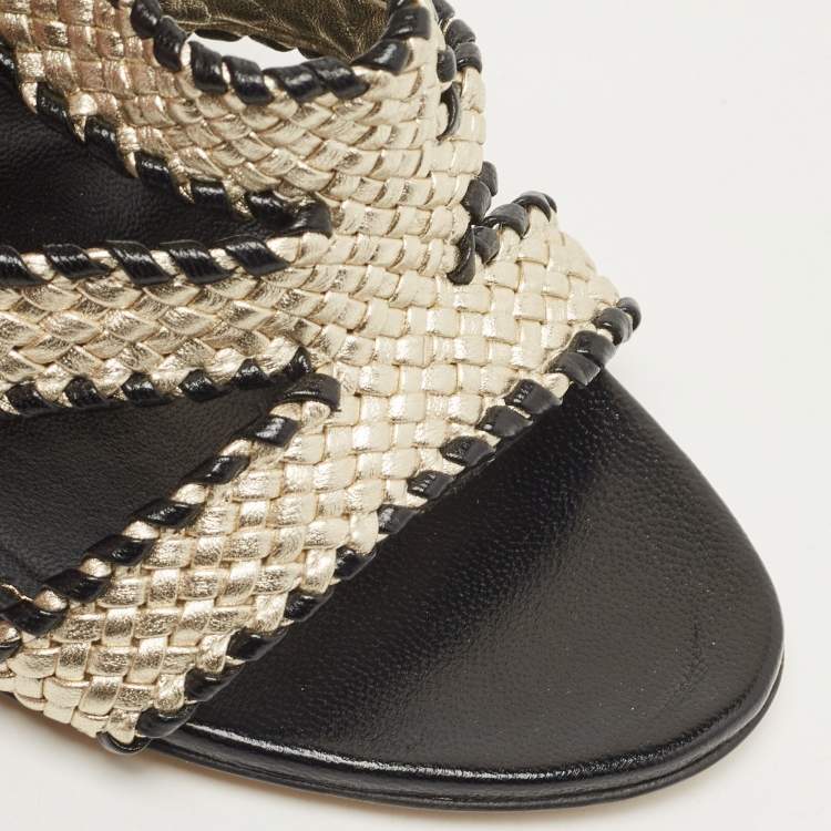 Pre Owned Sergio Rossi Two Tone Woven Leather Ankle Wrap Sandals Size 39